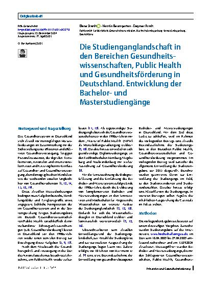 Vorschauseite 1: Die Studienganglandschaft in den Bereichen Gesundheitswissenschaften, Public Health und Gesundheitsförderung in Deutschland. Entwicklung der Bachelorund Masterstudiengänge