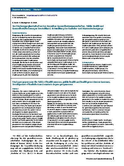 Vorschauseite 3: Die Studienganglandschaft in den Bereichen Gesundheitswissenschaften, Public Health und Gesundheitsförderung in Deutschland. Entwicklung der Bachelorund Masterstudiengänge