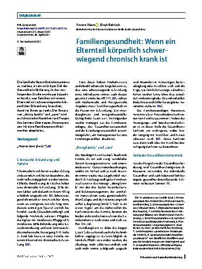 Vorschauseite 1: Familiengesundheit: Wenn ein Elternteil körperlich schwerwiegend chronisch krank ist
