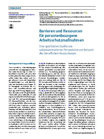 Vorschauseite 1: Barrieren und Ressourcen für personenbezogene Arbeitsschutzmaßnahmen