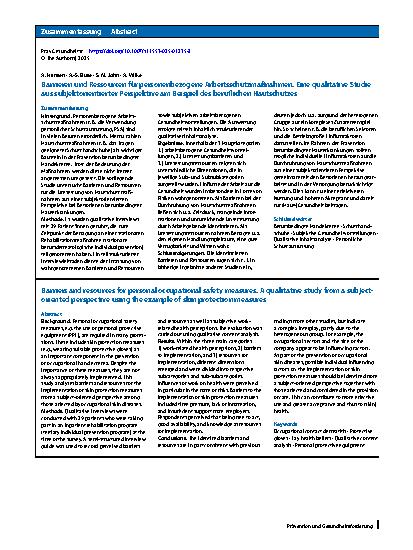 Vorschauseite 3: Barrieren und Ressourcen für personenbezogene Arbeitsschutzmaßnahmen