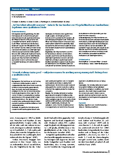 Vorschauseite 3: „Auf der Arbeit schmeckt es immer“ – Gründe für das Rauchen von Pflegefachkräften im Krankenhaus: Ergebnisse einer qualitativen Studie