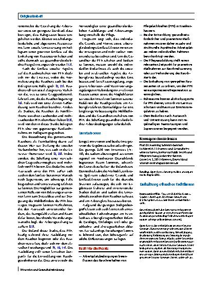 Vorschauseite 6: „Auf der Arbeit schmeckt es immer“ – Gründe für das Rauchen von Pflegefachkräften im Krankenhaus: Ergebnisse einer qualitativen Studie