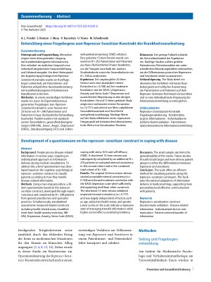 Vorschauseite 3: Entwicklung eines Fragebogens zum Represser-Sensitizer-Konstrukt der Krankheitsverarbeitung