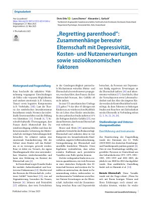 Vorschauseite 1: „Regretting parenthood“: Zusammenhänge bereuter Elternschaft mit Depressivität, Kostenund Nutzenerwartungen sowie sozioökonomischen Faktoren