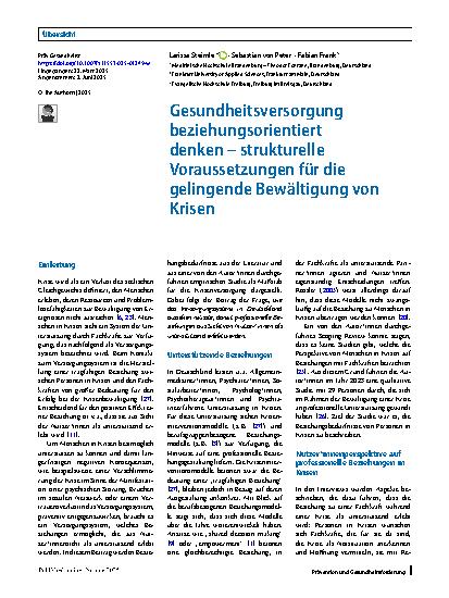 Vorschauseite 1: Gesundheitsversorgung beziehungsorientiert denken – strukturelle Voraussetzungen für die gelingende Bewältigung von Krisen