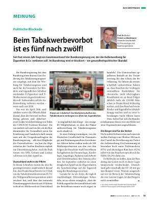 Vorschauseite 1: Beim Tabakwerbevorbot ist es fünf nach zwölf!