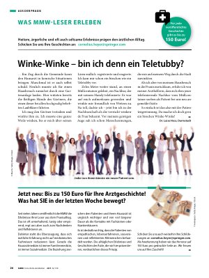 Vorschauseite 1: Jetzt neu: Bis zu 150 Euro für Ihre Arztgeschichte! Was hat SIE in der letzten Woche bewegt?