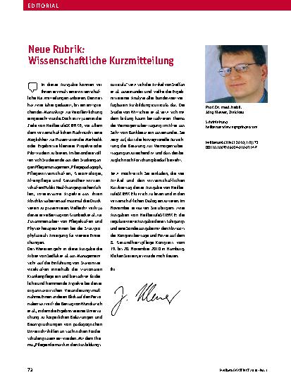 Vorschauseite 1: Neue Rubrik: Wissenschaftliche Kurzmitteilung