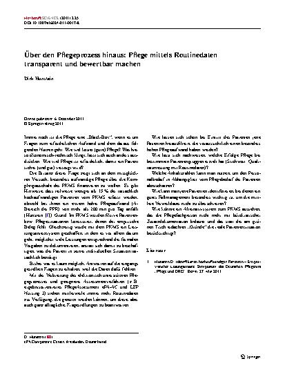 Vorschauseite 1: Über den Pflegeprozess hinaus: Pflege mittels Routinedaten transparent und bewertbar machen