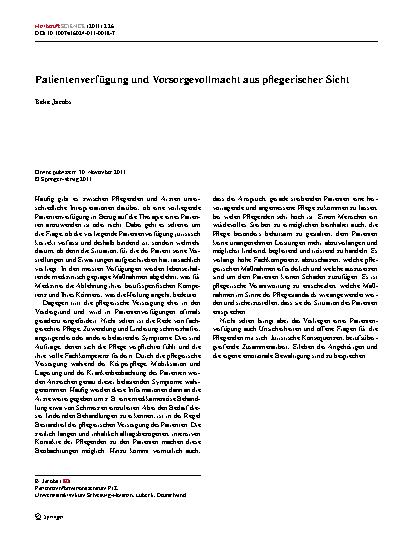 Vorschauseite 1: Patientenverfügung und Vorsorgevollmacht aus pflegerischer Sicht