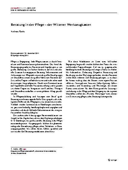 Vorschauseite 1: Beratung in der Pflege – der Wittener Werkzeugkasten
