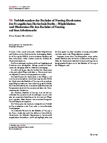 Vorschauseite 1: V6 Verbleibsanalyse der Bachelor of Nursing Absolventen