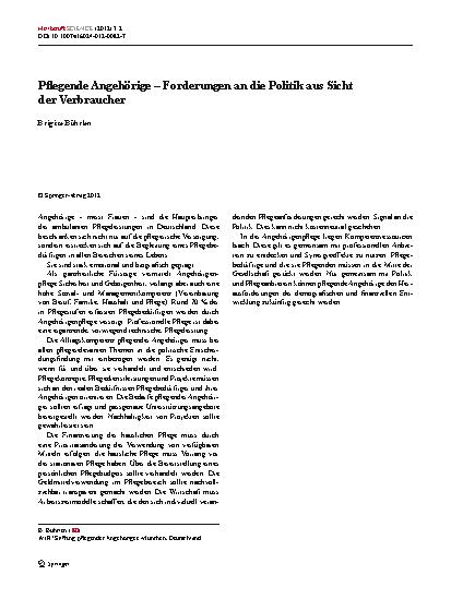 Vorschauseite 1: Pflegende Angehörige – Forderungen an die Politik aus Sicht der Verbraucher