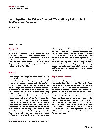 Vorschauseite 1: Der Pflegedienst im Fokus – Ausund Weiterbildung bei HELIOS: der Kompetenzkompass