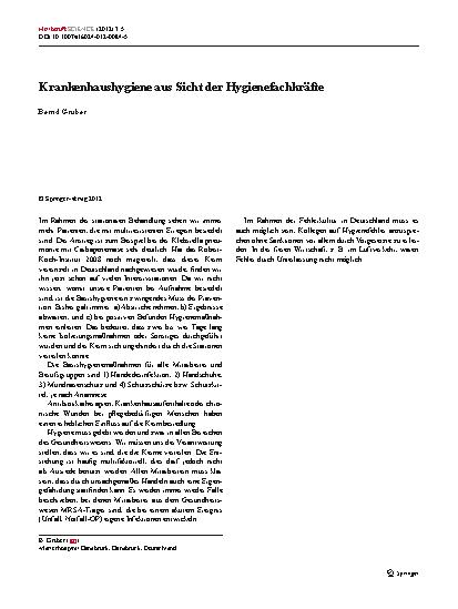 Vorschauseite 1: Krankenhaushygiene aus Sicht der Hygienefachkräfte