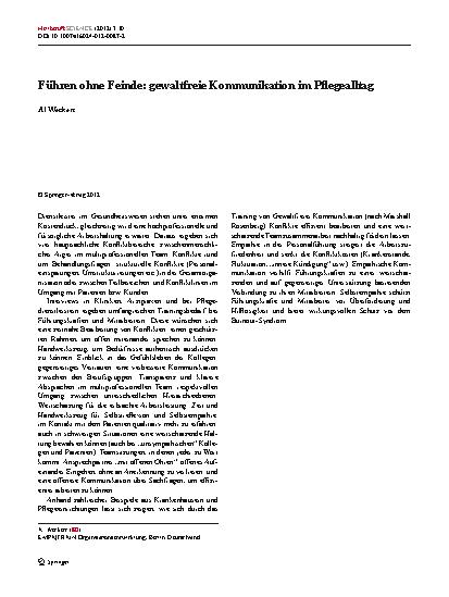 Vorschauseite 1: Führen ohne Feinde: gewaltfreie Kommunikation im Pflegealltag