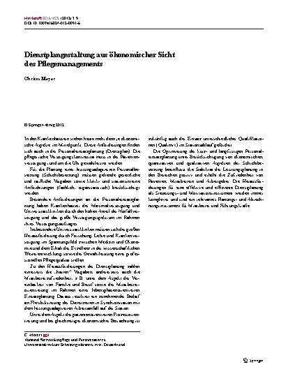 Vorschauseite 1: Dienstplangestaltung aus ökonomischer Sicht des Pflegemanagements