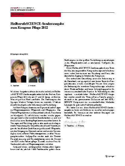 Vorschauseite 1: HeilberufeSCIENCE-Sonderausgabe zum Kongress Pflege 2012