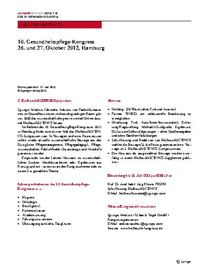 Vorschauseite 1: 10. Gesundheitspflege-Kongress 26. und 27. Oktober 2012, Hamburg
