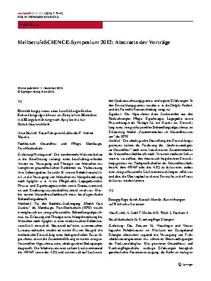 Vorschauseite 1: HeilberufeSCIENCE-Symposium 2012 – Abstracts der Vorträge