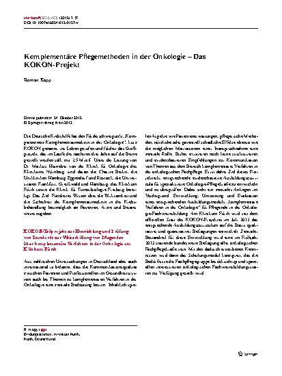 Vorschauseite 1: Komplementäre Pflegemethoden in der Onkologie – Das KOKON-Projekt