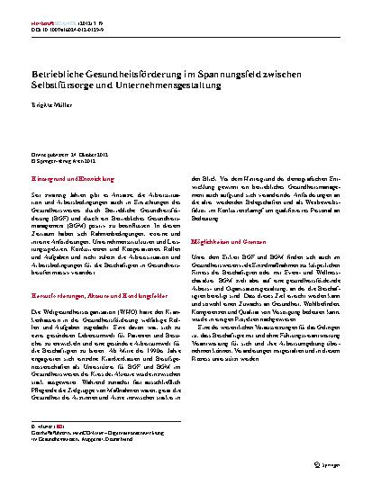 Vorschauseite 1: Betriebliche Gesundheitsförderung im Spannungsfeld zwischen Selbstfürsorge und Unternehmensgestaltung