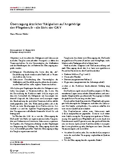 Vorschauseite 1: Übertragung ärztlicher Tätigkeiten auf Angehörige der Pflegeberufe – die Sicht der GKV