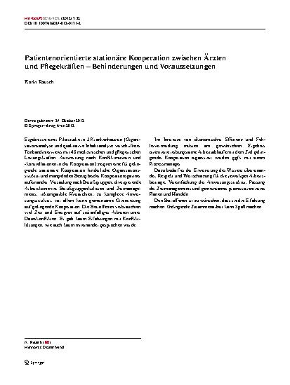 Vorschauseite 1: Patientenorientierte stationäre Kooperation zwischen Ärzten und Pflegekräften – Behinderungen und Voraussetzungen