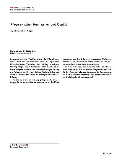 Vorschauseite 1: Pflege zwischen Kennzahlen und Qualität
