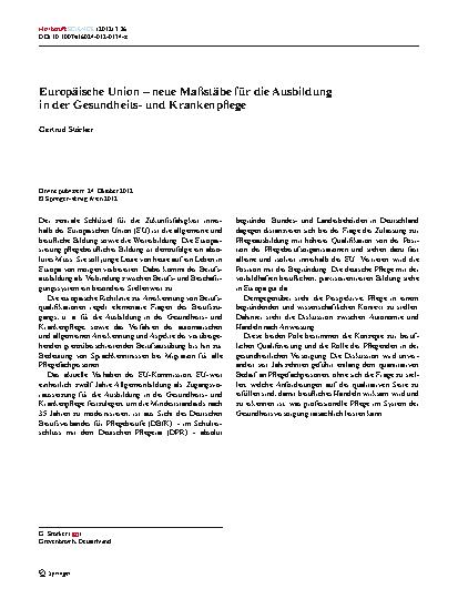 Vorschauseite 1: Europäische Union – neue Maßstäbe für die Ausbildung in der Gesundheitsund Krankenpflege