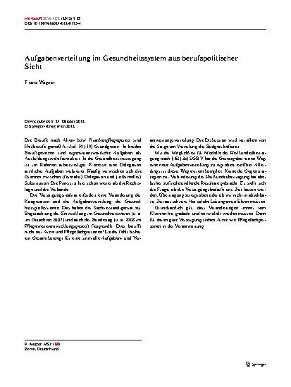 Vorschauseite 1: Aufgabenverteilung im Gesundheitssystem aus berufspolitischer Sicht