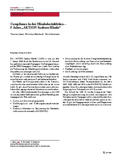 Vorschauseite 1: Compliance in der Händedesinfektion – 5 Jahre „AKTION Saubere Hände“
