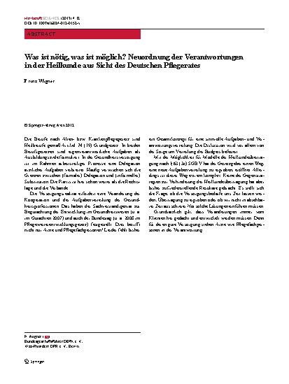 Vorschauseite 1: Was ist nötig, was ist möglich? Neuordnung der Verantwortungen in der Heilkunde aus Sicht des Deutschen Pflegerates