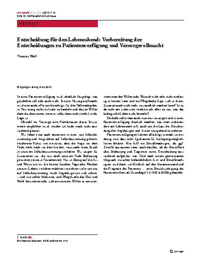 Vorschauseite 1: Entscheidung für den Lebensabend: Vorbereitung der Entscheidungen zu Patientenverfügung und Vorsorgevollmacht