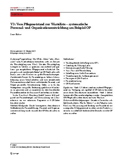 Vorschauseite 1: V3: Vom Pflegenotstand zur Warteliste – systematische Personalund Organisationsentwicklung am Beispiel OP