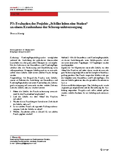 Vorschauseite 1: P3: Evaluation des Projekts „Schüler leiten eine Station“ an einem Krankenhaus der Schwerpunktversorgung