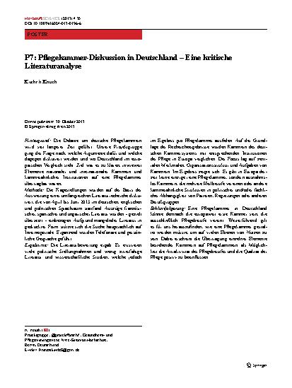 Vorschauseite 1: P7: Pflegekammer-Diskussion in Deutschland – Eine kritische Literaturanalyse