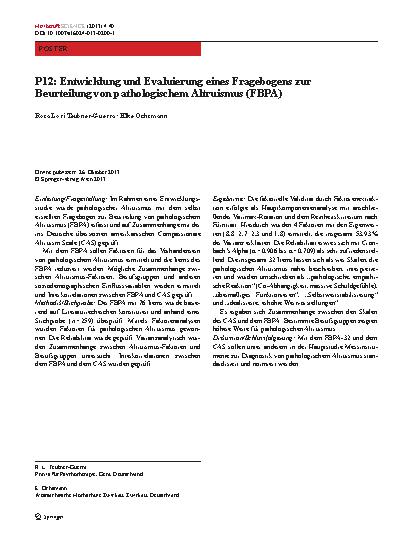 Vorschauseite 1: P12: Entwicklung und Evaluierung eines Fragebogens zur Beurteilung von pathologischem Altruismus (FBPA)