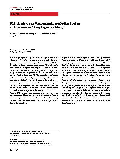 Vorschauseite 1: P18: Analyse von Sturzereignisprotokollen in einer vollstationären Altenpflegeeinrichtung