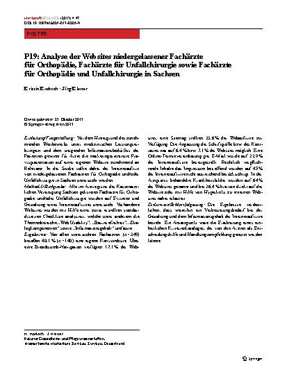 Vorschauseite 1: P19: Analyse der Websites niedergelassener Fachärzte für Orthopädie, Fachärzte für Unfallchirurgie sowie Fachärzte für Orthopädie und Unfallchirurgie in Sachsen