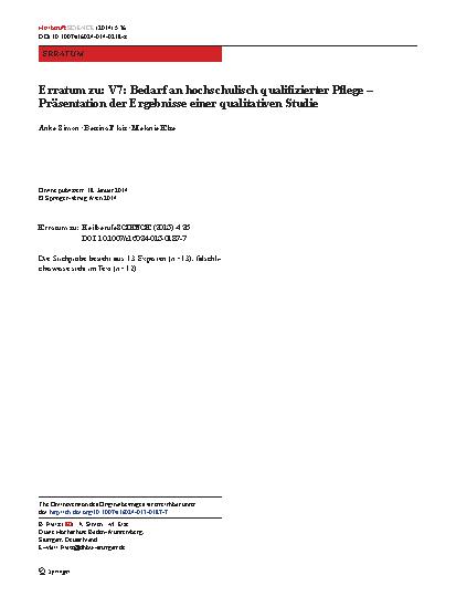 Vorschauseite 1: Erratum zu: V7: Bedarf an hochschulisch qualifizierter Pflege – Präsentation der Ergebnisse einer qualitativen Studie