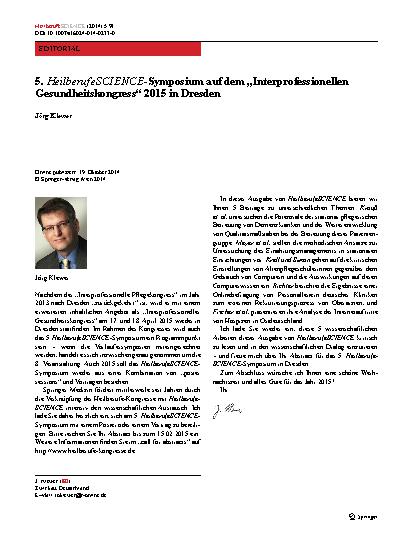 Vorschauseite 1: 5. HeilberufeSCIENCE-Symposium auf dem „Interprofessionellen Gesundheitskongress“ 2015 in Dresden
