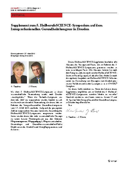 Vorschauseite 1: Supplement zum 5. HeilberufeSCIENCE-Symposium auf dem Interprofessionellen Gesundheitskongress in Dresden