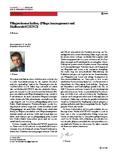 Vorschauseite 1: Pflegewissenschaften, (Pflege-)management und HeilberufeSCIENCE