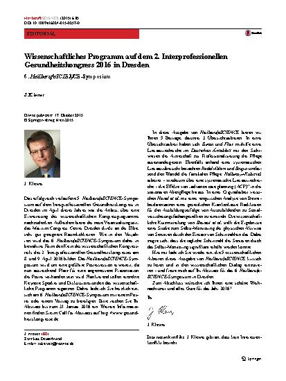 Vorschauseite 1: Wissenschaftliches Programm auf dem 2. Interprofessionellen Gesundheitskongress 2016 in Dresden