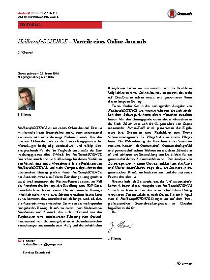 Vorschauseite 1: HeilberufeSCIENCE – Vorteile eines Online-Journals