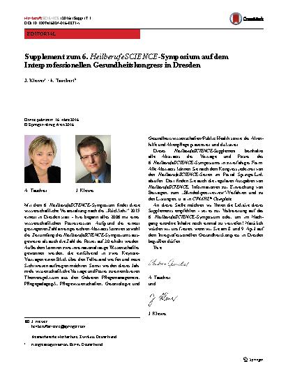 Vorschauseite 1: Supplement zum 6. HeilberufeSCIENCE-Symposium auf dem Interprofessionellen Gesundheitskongress in Dresden