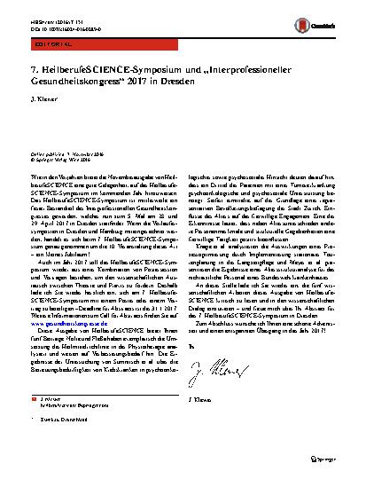 Vorschauseite 1: 7. HeilberufeSCIENCE-Symposium und „Interprofessioneller Gesundheitskongress“ 2017 in Dresden