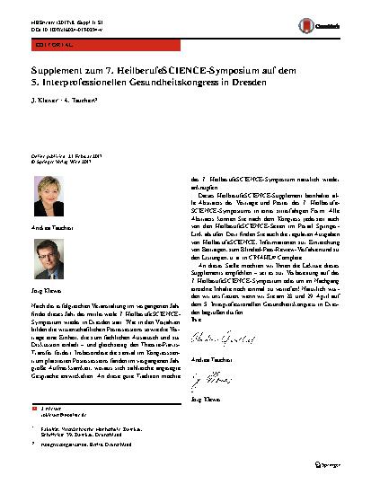 Vorschauseite 1: Supplement zum 7. HeilberufeSCIENCE-Symposium auf dem 5. Interprofessionellen Gesundheitskongress in Dresden
